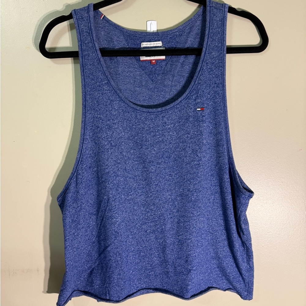HILFIGER DENIM Shirt‎ Mens M Blue Logo Cotton Blend Jersey Sleeveless Summer